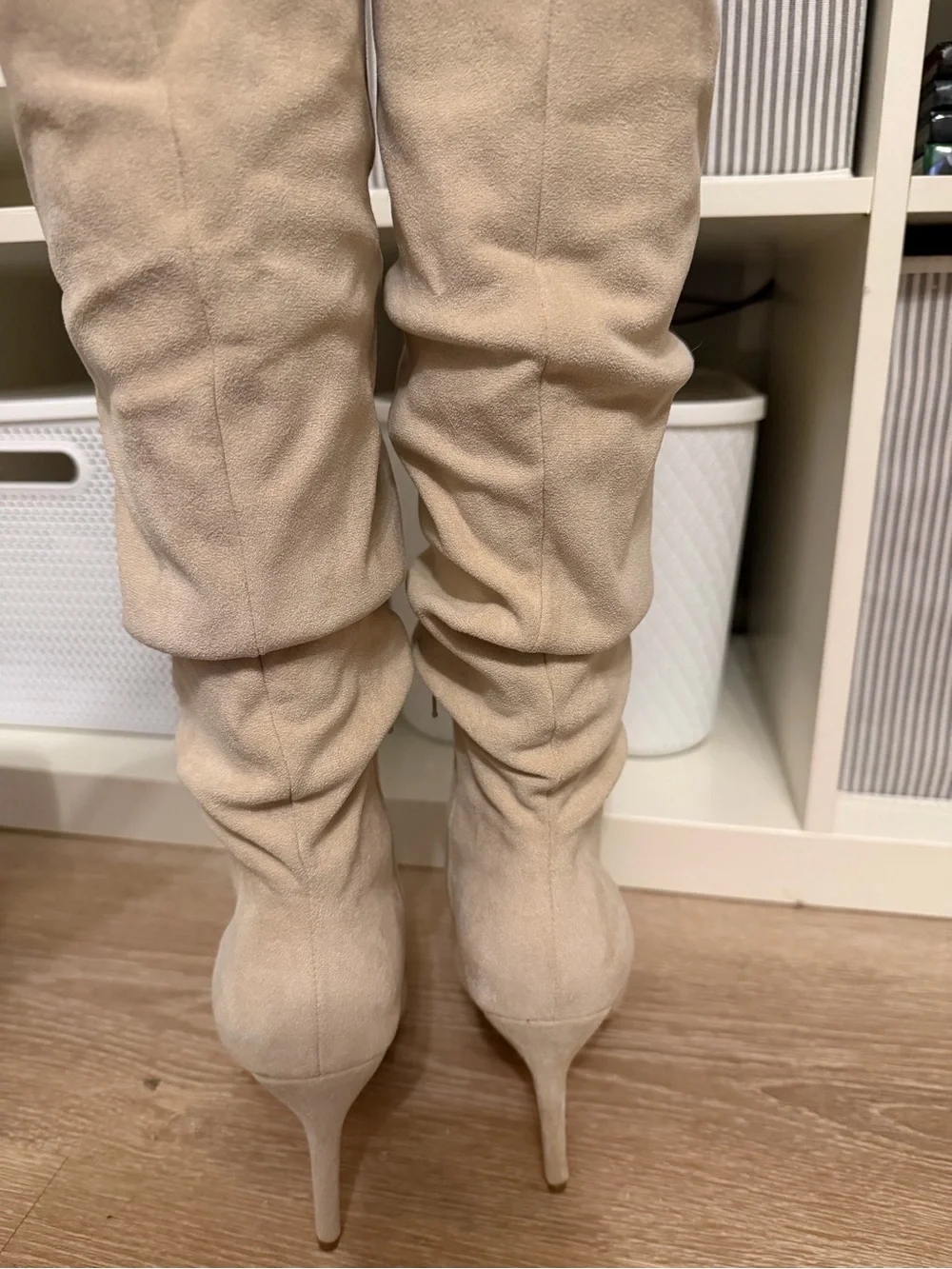 Dream Pairs Beige Over-the-Knee Slouch Pointed-Toe Boots